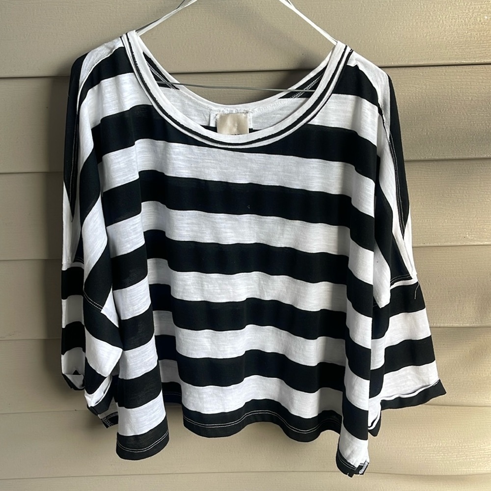 INDUSTRY Small CROP Oversized‎ White Black Stripe Top Republic Clothing Y2K